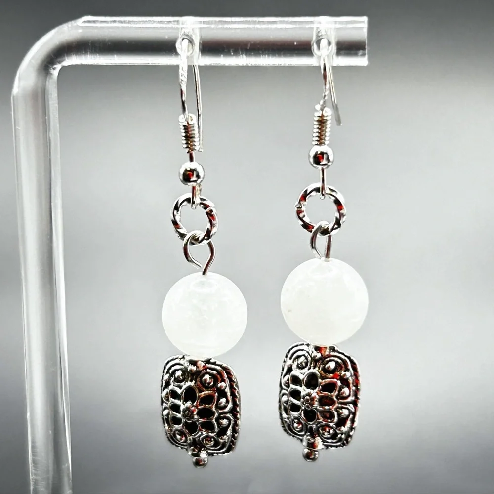 NWOT Sterling silver and stainless steel genuine moonstone earrings - Picture 7 of 11